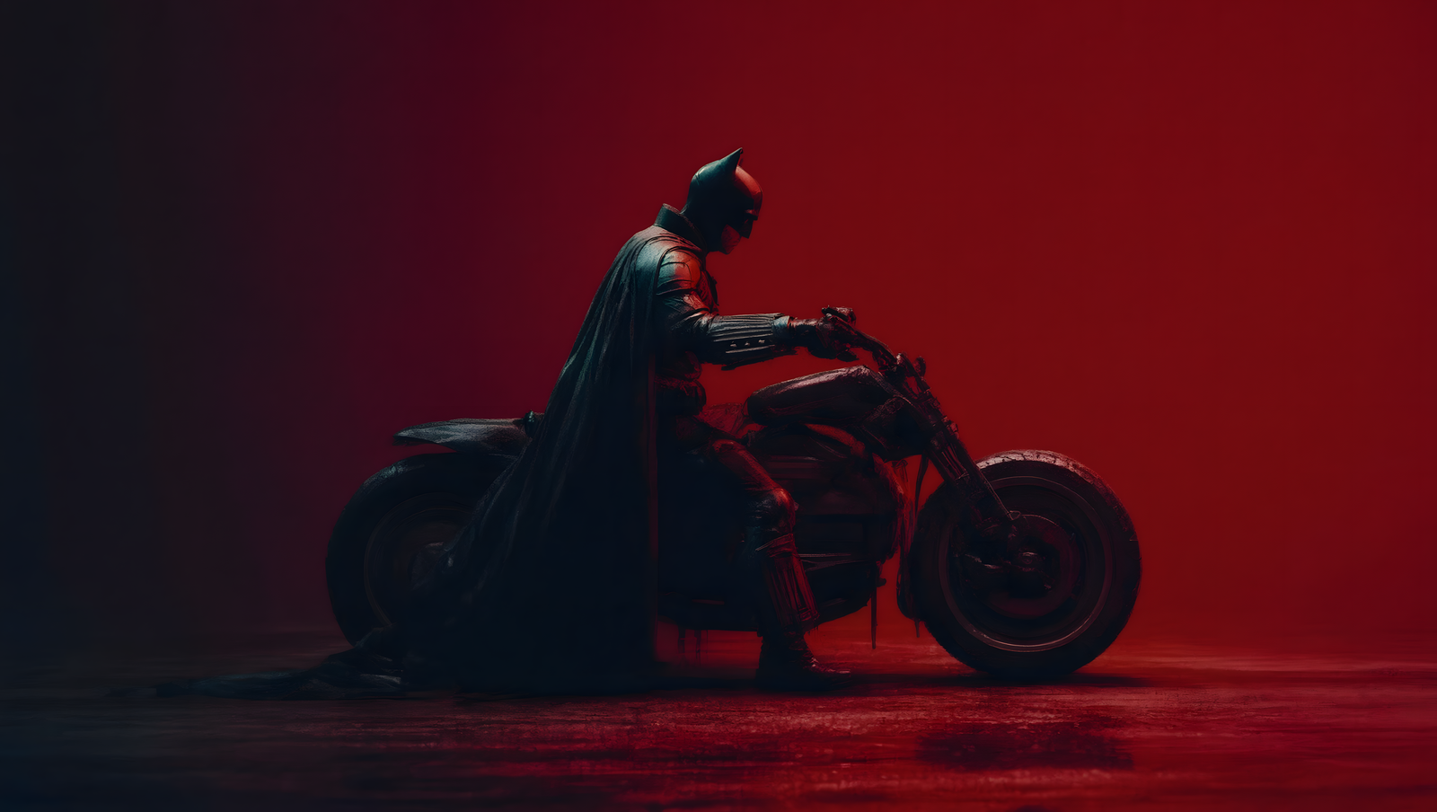 Batman Motorcycle Cinematic Wallpaper – Dark Red Atmosphere